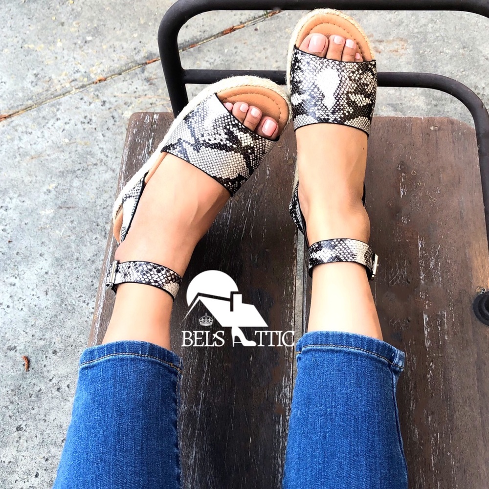 Open Toe Python Snake Print Espadrille Flatform S - Picture 5 of 6